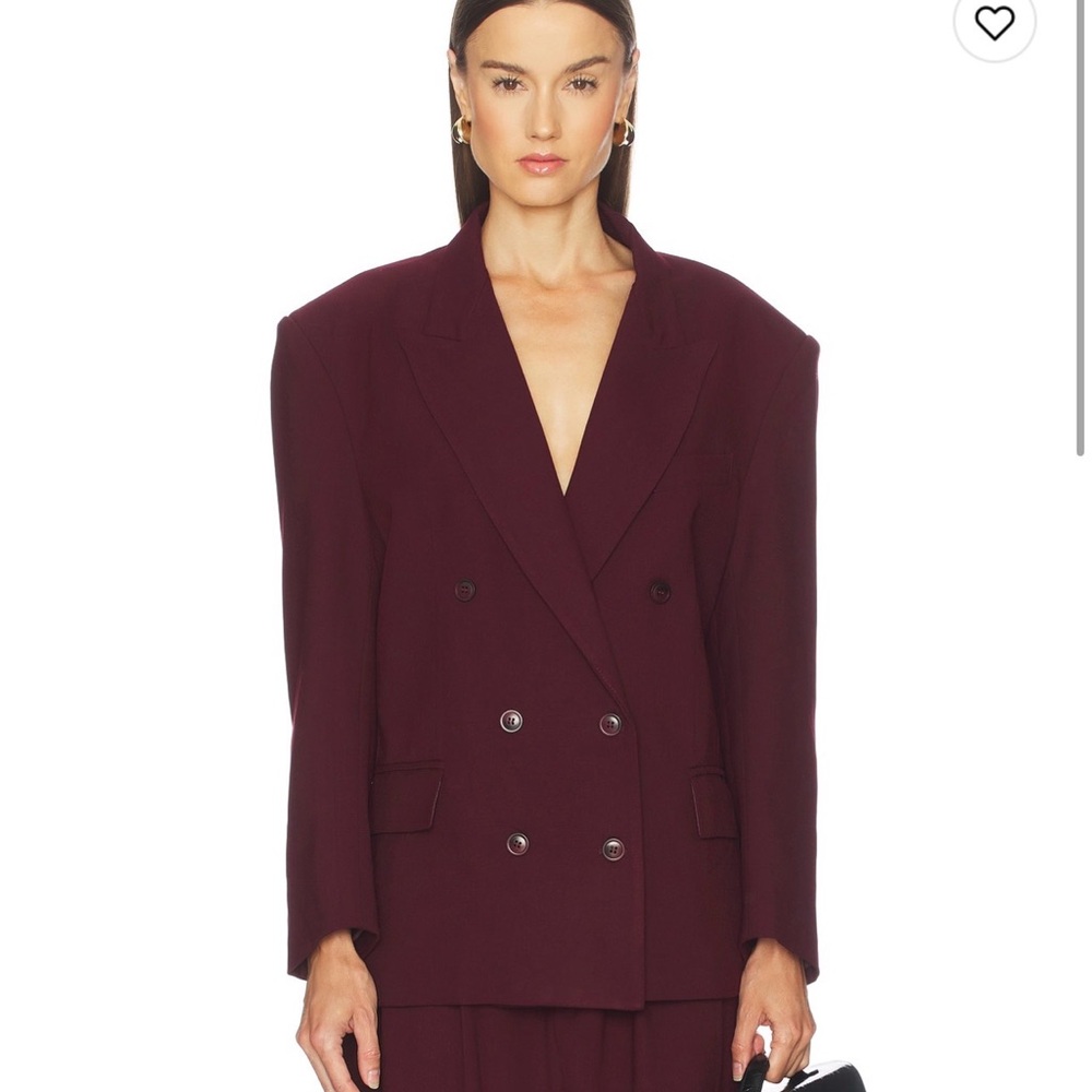 Tailored Double-Breasted Blazer Jacket in Deep Burgundy